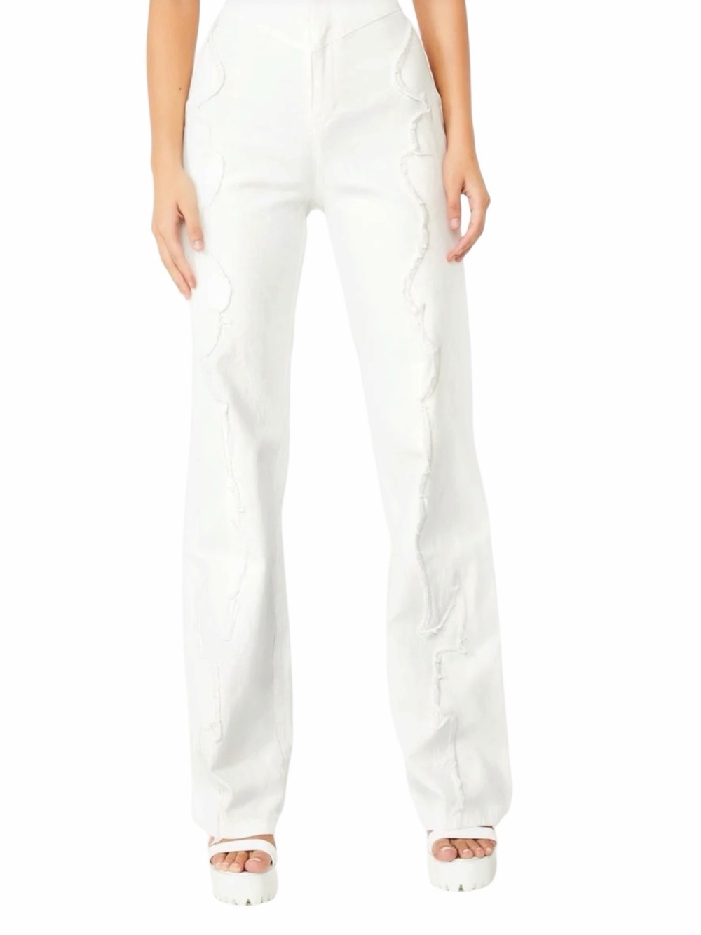 I AM GIA - Kennedy Wide Leg Pants White Ruffle Flame Y2K Denim Jeans Sz XS